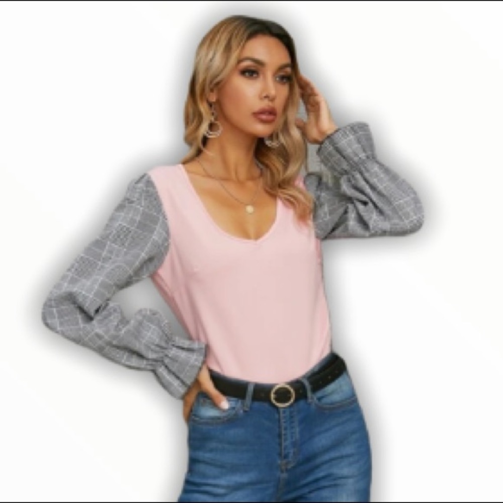 ✌🏼 #1351 Pastel Color Block Ruffled Sleeve Top - Picture 16 of 17